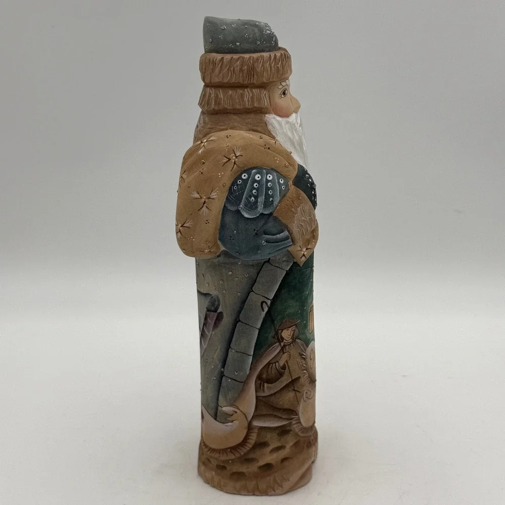 Hand Carved Wooden Santa Claus Nativity Scene Figurine Russian Folk Art 10 inch